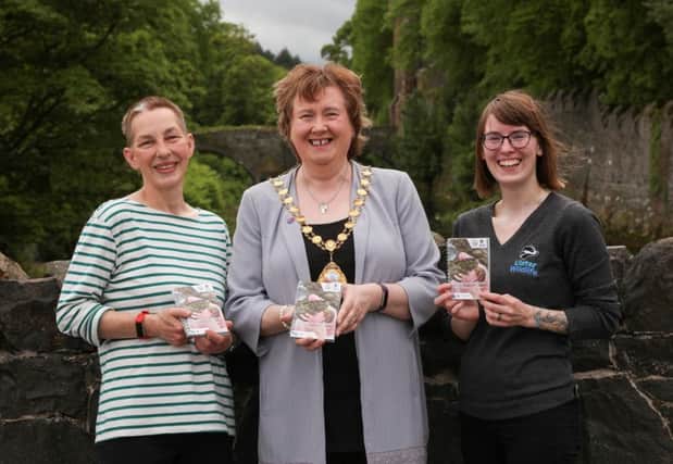 Launching the wildlife guide to the Glenarm coastline are Jacky Geary, chair of Glenarm Wildlife Group, the Mayor of Mid and East Antrim, Cllr Maureen Morrow, and Gala Podgorni.