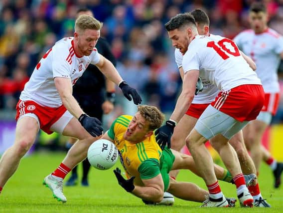 Action from the Ulster Senior Football semi-final Tyrone v Donegal