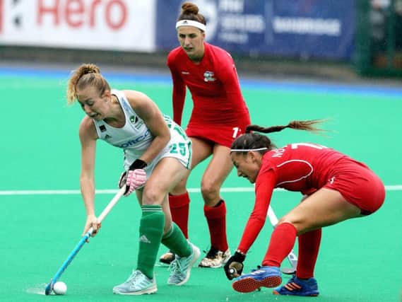 Sarah Hawkshaw in action during the semi-final against Czech Republic