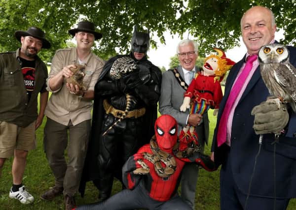 Pictured at the launch of Park Life 2019 with the Mayor Councillor Alan Givan and Alderman James Tinsley, Chairman of the council's Leisure & Community Development Committee are some of the performers who will be taking part in events across Wallace Park, Moat Park and Moira Demesne this summer.