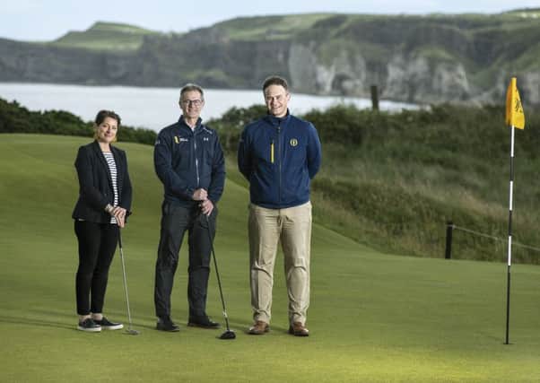 Professor Karise Hutchinson Provost of the Coleraine Campus, Dr Nigel Dobson, Head of Sports Services and Johnnie Cole-Hamilton, Executive Director Championships at The R&A.