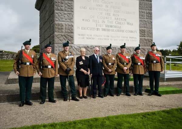 The ceremony was held in the shadow of the monument overlooking Greenisland.