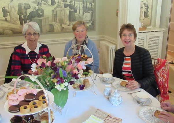 Muckamore WI members - Lynda Brown, Iris Maughan, Anne Graham ready for tea following a guided tour of Montalto House which was the venue for their Summer Outing, 2019.