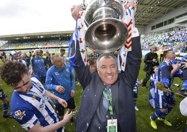 Coleraine chairman Colin McKendry with the Irish Cup in 2018. Pic by PressEye Ltd.