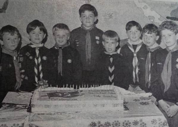 Cubs representing packs in East Antrim at the 75th birthday party in Carrick Leisure Centre. 1991.