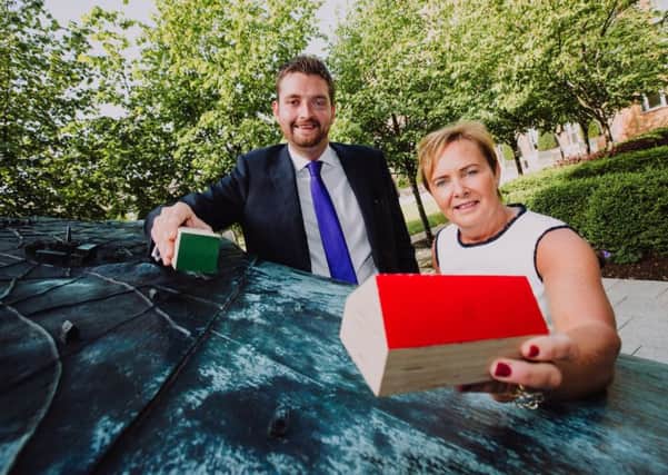 Jacqui Dixon, BSc MBA, Chief Executive of Antrim and Newtownabbey Borough Council,  and Phillip Brett, Chair of the Planning Committee, launching the Councilâ¬"s Draft Local Development Plan document. The full document and public consultation details can be found at: 
https://antrimandnewtownabbey.gov.uk/draftplanstrategy/ Picture John Murphy Aurora PA.