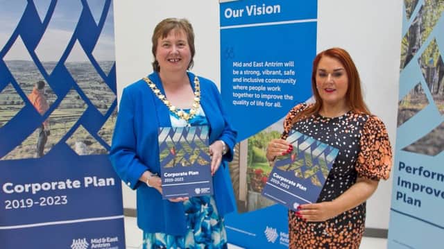 The Mayor of Mid and East Antrim, Cllr Maureen Morrow and Anne Donaghy, council chief executive.