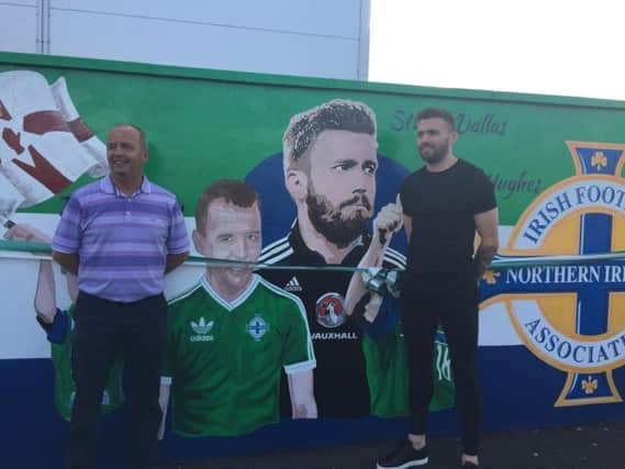 Ray McCoy and Stuart Dallas at the mural in Millburn Park.