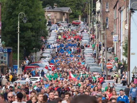 Thousands of young players taking part in Tuesday morning's O'Neill's Foyle Cup parade.