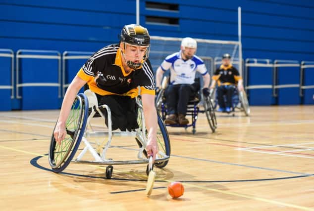 27 October 2018; Conn Nagle of Ulster during the M.Donnelly GAA Wheelchair Hurling All-Ireland Finals match between Ulster and Connacht at the Sport Ireland National Indoor Arena in Abbotstown, Dublin. Photo by Barry Cregg/Sportsfile