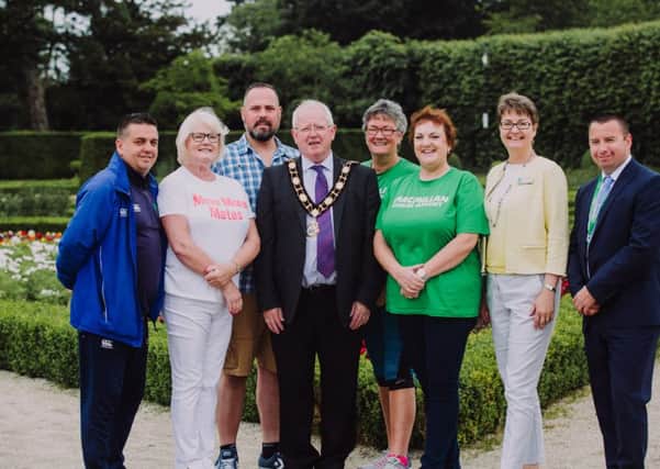Pictured at the recent celebration event for Move More in Antrim and Newtownabbey are Alan McCausland, Move More Coordinator; Yvonne Keag, Move More participant ; Robert Davidson, Move More participant; Alderman John Smyth, Mayor of Antrim and Newtownabbey; Dr Fiona Stewart, Move More participant; Jacqueline Adams, Move More participant; Moyra Mills, Northern Health and Social Care Trust; and Diarmaid McAuley, Macmillan Cancer Support.
