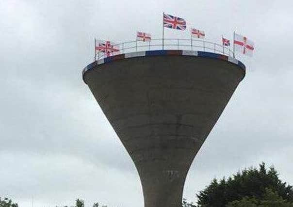 Flags were erected on the water tower in Rathfriland