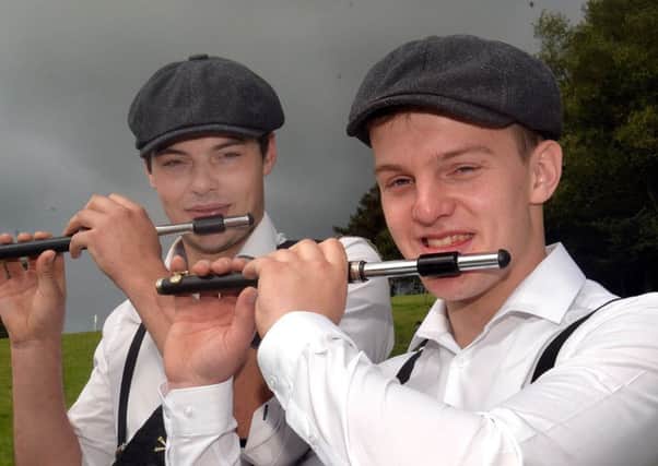 Peaky Flautists...Monaghan Auld Fife And Drum Band members, Stewart Waller, left, and Mark Patterson pictured at the Black Saturday field in Dungannon. INNL36-219.