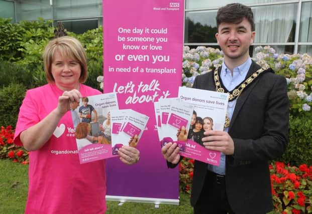 The Mayor of Causeway Coast and Glens Borough Council Councillor Sean Bateson and Organ Donation Specialist Nurse Mary McAfee are calling on people to talk about organ donation with their family members during Organ Donation Week