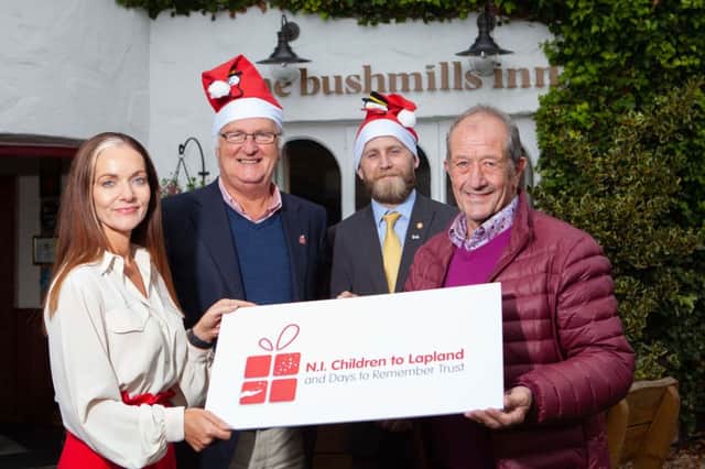Pictured are (l-r) Zoe Dunlop, Director, Bushmills Inn; Colin Barkley, Chair, Northern Ireland Children to Lapland and Days to Remember Trust (NICTL), Alan Walls, Hotel Manager, Bushmills Inn and Raymond Pollock MBE, Trustee, NICTL.