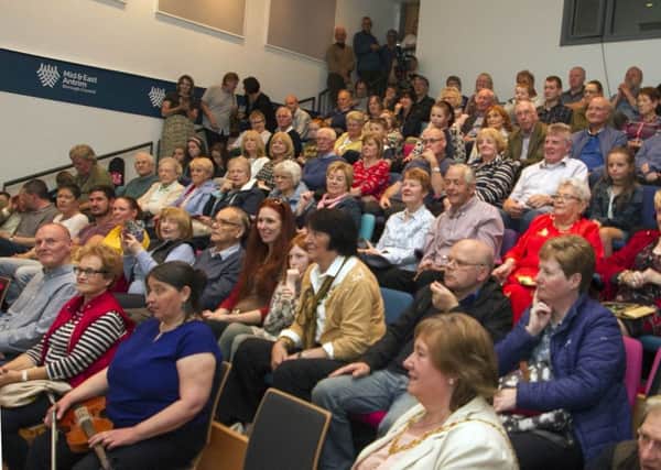 A section of the packed audience who attended the launch in The Braid of The Fiddle and the Fife exhiibition.  
Following the launch there was a traditional music performance showcasing popular songs and fiddle tunes including old style dancing tunes played by local musicians