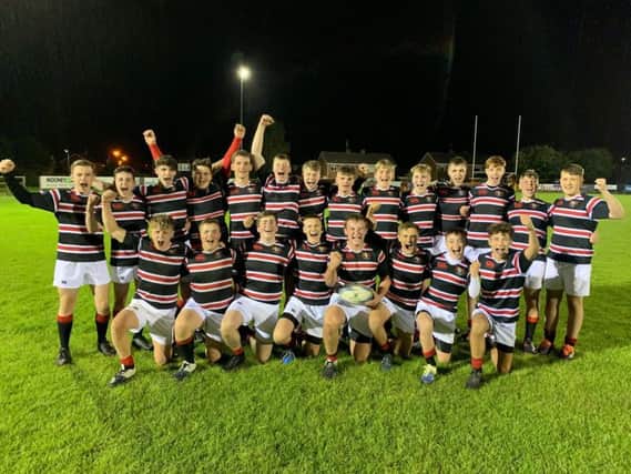 Banbridge Academy 1st XV Rugby Team celebrate their recent success