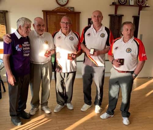 Lurgan bowlers, Gordon Bell, Alan Briggs, Ronan Cregan and Alan Roberts who won the NI Children's Hospice Rinks Tournament at Cloughey with Tommy Thompson, Organiser