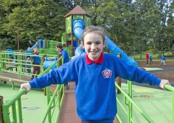 School children from Ballymena and Castle Tower were the first to try out the new equipment at the senior play area in the People's Park