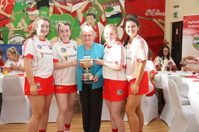 Past pupil Rachel with her cousins, Andrea Fletcher, past pupil Sarah Malone (LLB McGee) and Laura Fletcher are pictured with grandmother, Mrs Maureen Lennon