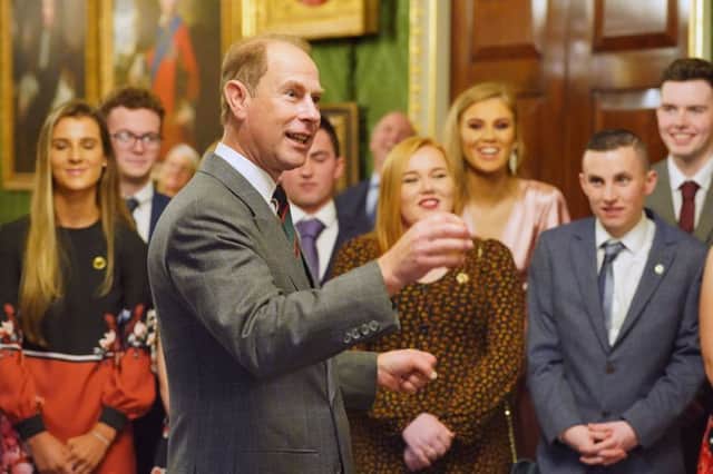 HRH the Earl of Wessex speaks to some of the 80 young people from across Northern Ireland who were presented with their Gold Duke of Edinburgh awards today at Hillsborough Castle.
The Earl congratulated the Gold Award holders on achieving this milestone and also thanked the organisations that run the DofE, such as schools, youth groups and sporting organisations, and other supporters, for giving participants the opportunity to transform their lives.  Photo by Aaron McCracken