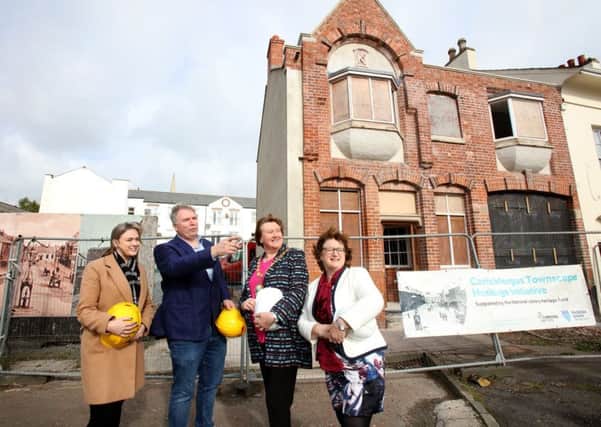 Cllr Cheryl Johnston, chair of THI Project Board; proprietor Mark Cobain, Castle Seaview Developments; the Mayor, Cllr Maureen Morrow and  Angela Lavin, senior investment manager, National Lottery Heritage Fund.