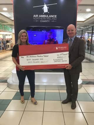 Colleen Milligan, Regional Fundraising Manager, Air Ambulance NI is pictured with Rushmere Centre Manager, Martin Walsh