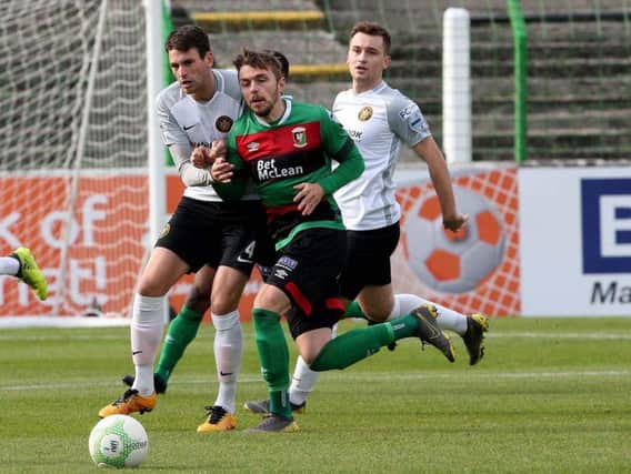 Robbie McDaid was at the heart of the action in Glentoran's defeat of Carrick Rangers. Pic by INPHO.