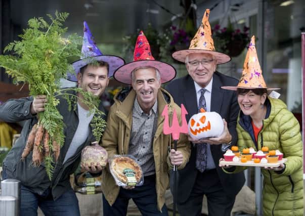 Pictured at the launch of the first Halloween Harvest Market is Paul Hamilton, Cherry Valley Farm, Stuart Cordner, Cordners Spar, Chairman of the Lisburn & Castlereagh City Council Development Committee, Alderman Allan Ewart MBE and Rosie McNeill, Rosies Cakes