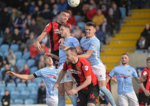 Action from the Danske Bank Premiership draw between Ballymena United and Crusaders. Pic by INPHO.