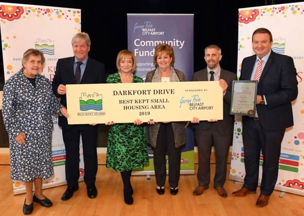 Doreen Muskett; President of Northern Ireland Amenity Council (NIAC), Joe Mahon; Patron of NIAC, Caroline Scott and Nuala McGoldrick representing Darkfort Drive, Keith Porter; Central Grounds Manager at Northern Ireland Housing Executive and Stephen Patton, HR and CR Manager at Belfast City Airport