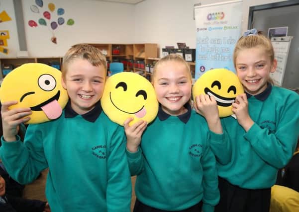 Pictured (l-r) are Graham Glanville, Megan McGarel and Kirsty McCollum from Carnlough Integrated Primary School