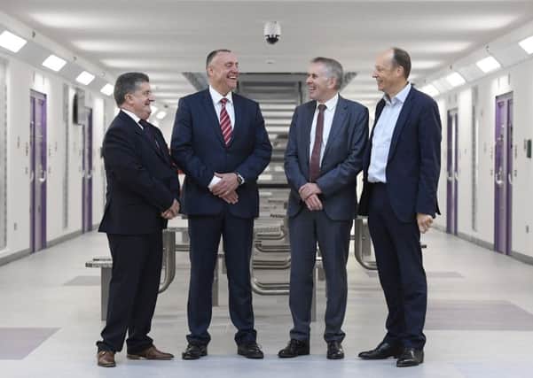 Pictured in the new Davis House are (from left) Ronnie Armour, Director General of the Northern Prison Service, David Kennedy, Governor Maghaberry Prison, David Sterling, Head of NI Civil Service and Peter May, Permanent Secretary, Department of Justice. Picture: Michael Cooper