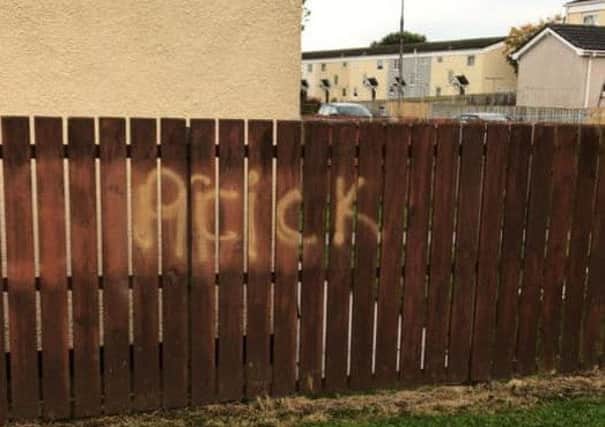 Graffiti which appeared at the home of elderly residents in Ardowen.