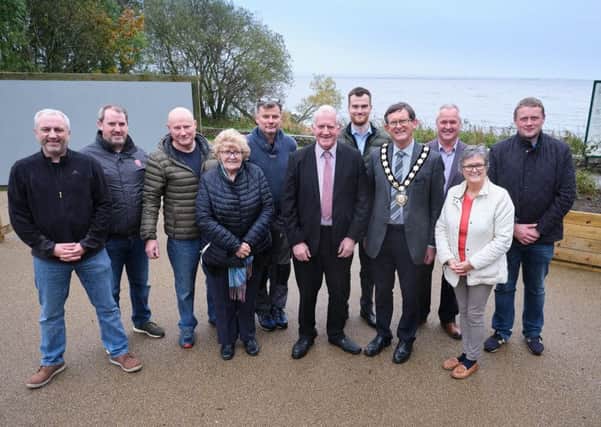 The Chair of Mid Ulster District Council, Councillor Martin Kearney is pictured at the new community garden in Ballyronan with the Vice Chair of Mid Ulster Rural Development Partnership, Councillor Sean Clarke, elected members and local community representatives.