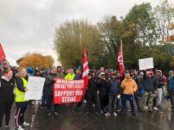 Striking workers stage protest outside ABP Meats in Lurgan