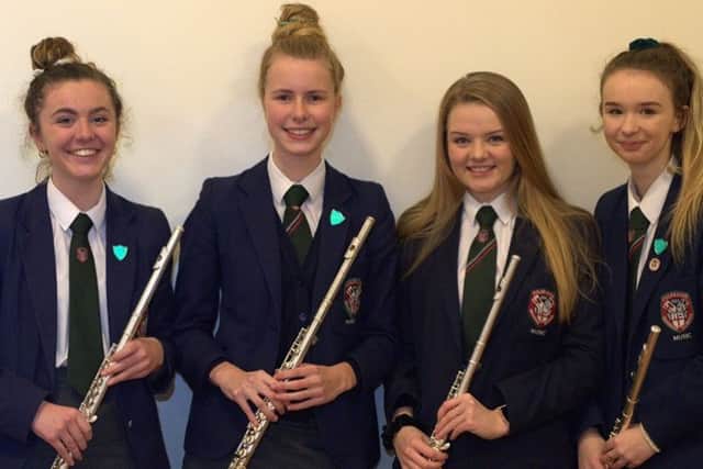 The Senior Flute Quartet (L-R Lydia Galbraith, Victoria McNeill, Diana Mathewson and Rebekah Catherwood)