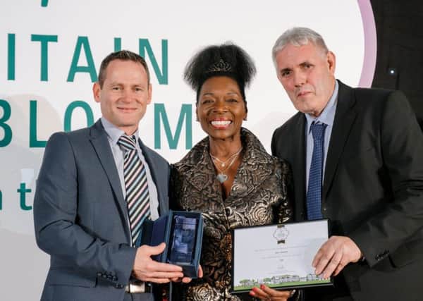 Pictured at the RHS Britain in Bloom Awards 2019 which was held at the RHS Lindley Hall is Derry - Gold & Category Winner in the Small City Category with Baroness Floella Benjamin..Photography by.Richard Dawson ABIPP.