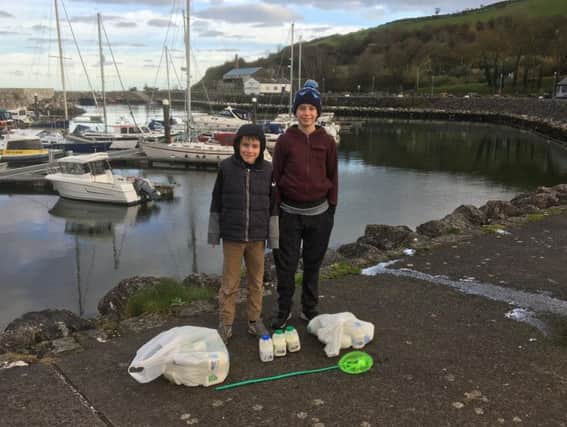 Jack and Hayden Rhodes carried out a litter pick at Glenarm Marina.