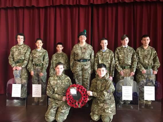 Cadets who took part in the Act of Remembrance at the school.