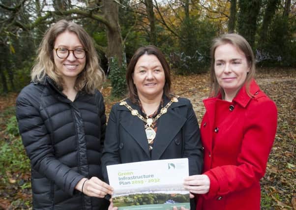 GREEN INFRASTRUCTURE PLAN. . . . .The Mayor of Derry City and Strabane District Council, Michaela Boyle pictured with Caroline Vexler, Economist, Vivid Economics and Dr. Christine Doherty, main speakers at the launch of the Green Infrastructure Plan 2019-2032