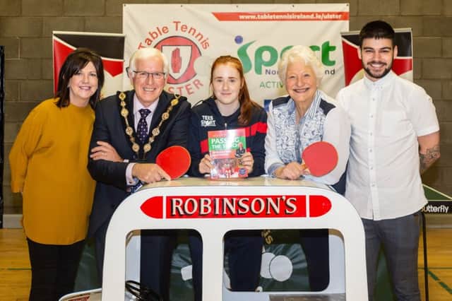From left Carmel Robinson, Mayor Alan Givan, Sophie Earley, Lady Mary Peters and James Robinson