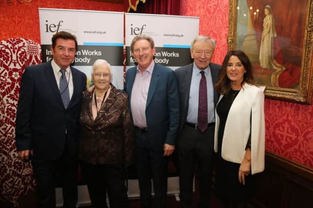 Pictured are Mr Tony Carson, Mr Adrian Dunbar, Baroness May Blood, Lord Dubs and Mrs Anne Anderson, Principal