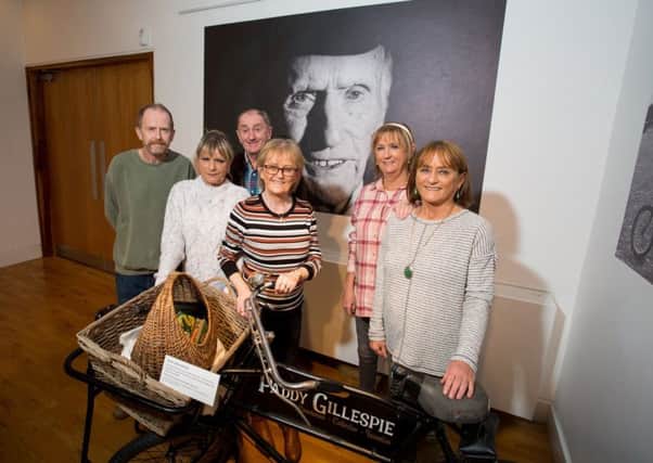 Pat Gillespie's sons Joe and Pascal are pictured with their sisters Madeline, Anne, Jean and Evelyn at the special event marking the hand over of  artefacts donated by the Gillespie family to Derry City & Strabane District Council. Missing from the photograph are their siblings Betty and John. (PIC SUBMITTED)