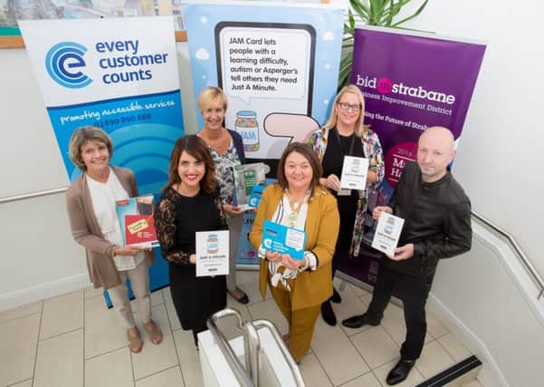 Derry City & Strabane District Council Mayor Michaela Boyle pictured at the launch of the JAM Cards initiative. Pictured alongside the Mayor are Michael Kelly, Strabane Business Improvement District, Leanne Kelly, NOW Group, Louise Boyce, DC&SDC Access and Inclusion Co-ordinator,  and Heather Wilson and Louise McGregor from the Equality Commission. (SUBMITTED PIC)