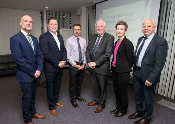 Pictured at the 'Energy in the Borough - Developing Future Solutions' event hosted by Causeway Coast and Glens Borough Council are Kevin Shiels (the Utility Regulator), Ross McClory (SSE Enterprises),   David Jackson (Causeway Coast and Glens Borough Council Chief Executive), Bob Barbour (Smart Grid Ireland), Meabh Cormacain (Department for Economy) and Roger Henderson (NIE Networks).PICTURE STEVEN MCAULEY/MCAULEY MULTIMEDIA