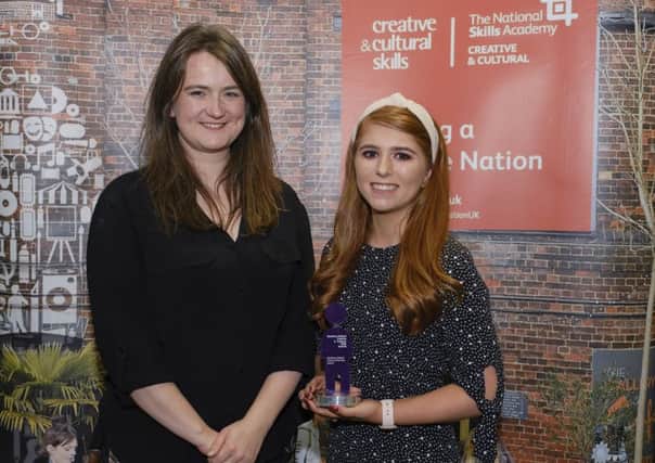 Winner of the Northern Ireland Creative Intern Award - Kathryn McKinney from Ballymena. She was presented with her award by Sarah Jones of Creative & Cultural Skills NI.
