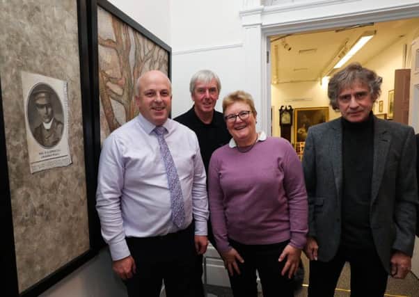 Alderman James Tinsley, David and Susan Wilson (Rev Corkeys grandchildren) alongside the artist, Colin Corkey