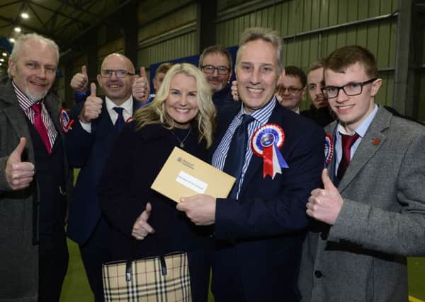 Ian Paisley re-elected as the MP for North Antrim, pictured after winning his seat at the count centre in Meadowbank Sports Arena, Magherafelt. 
PPicture By: Arthur Allison/Pacemaker Press