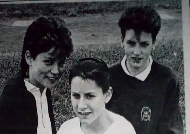 Girls from St Patrick's Secondary School wh owon top awards at the school's annual Sports Day - Tanya McLaughlin, Karen Dinsmore and Caole McGurke. 1989